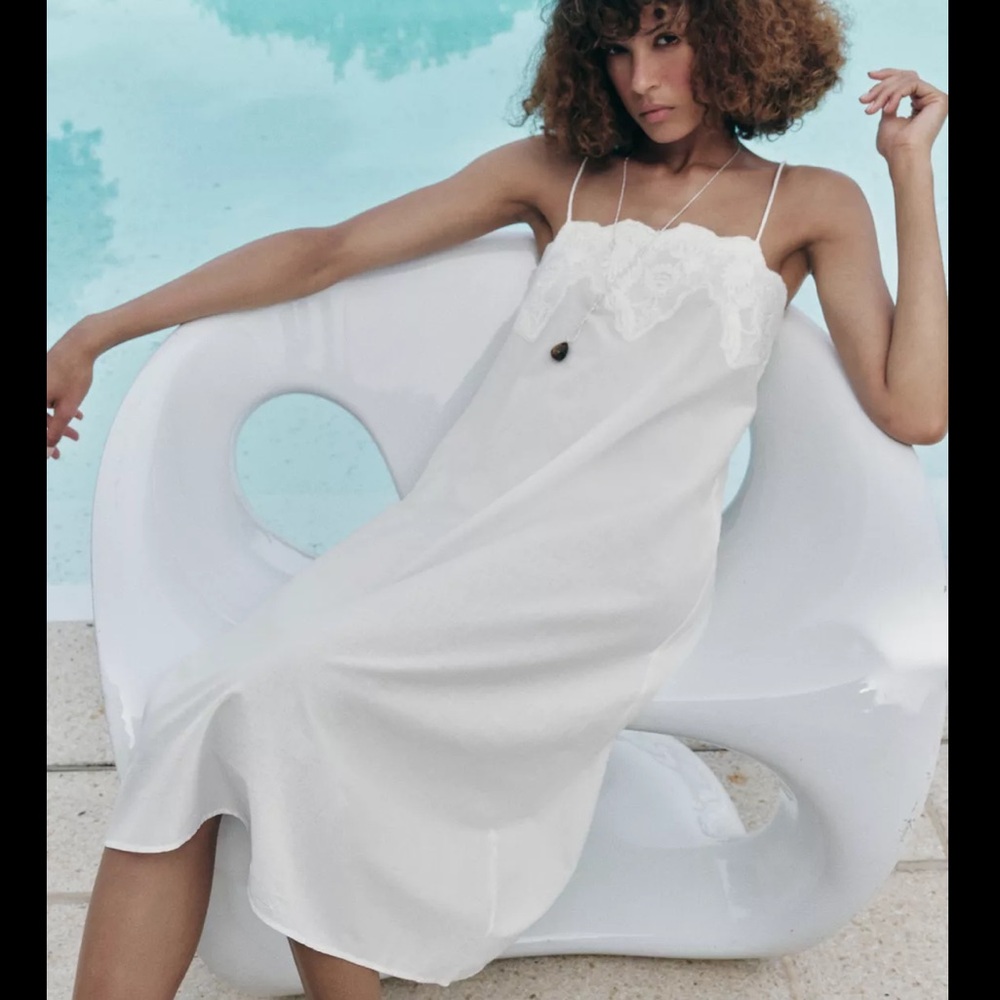 ZW Collection Embroidered White Midi Dress